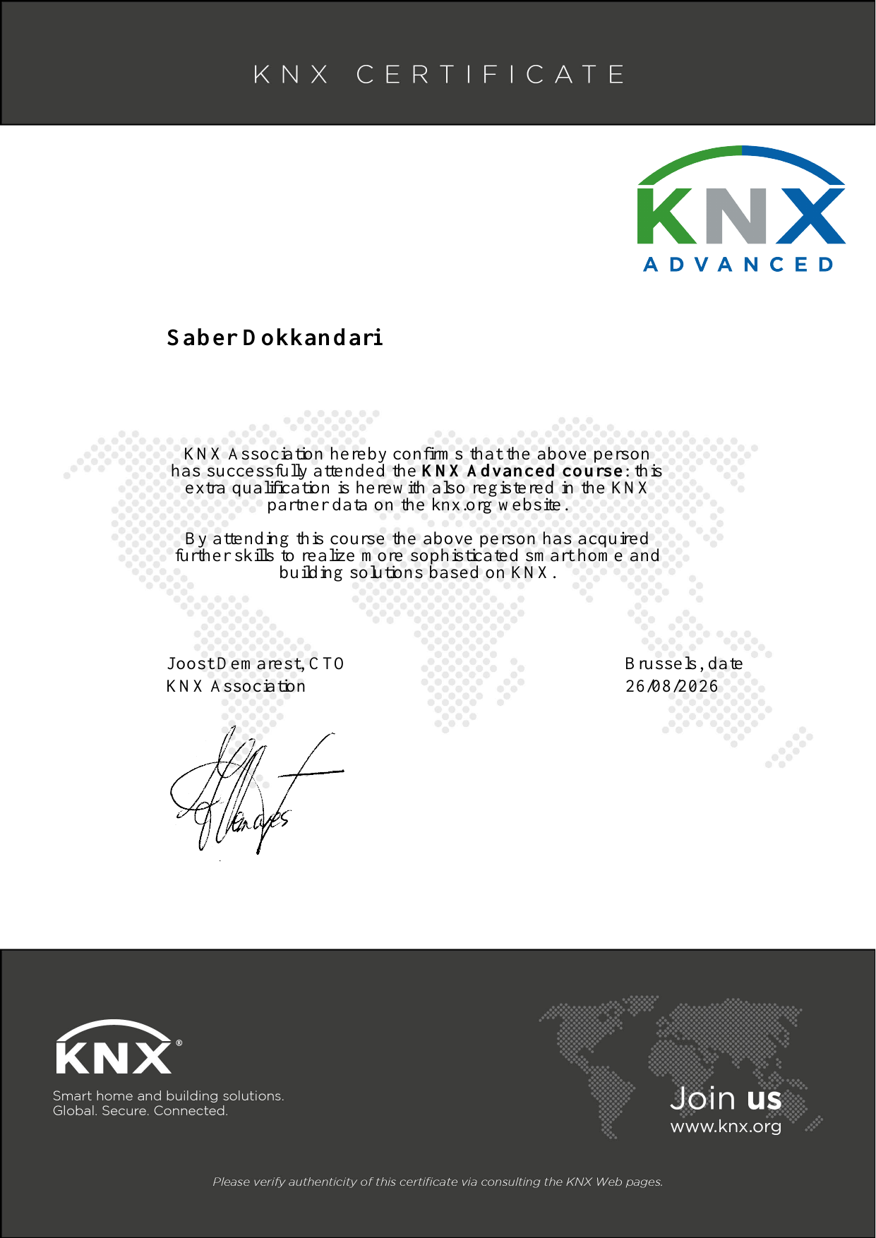 Saber Dokkandari KNX Advanced certificate